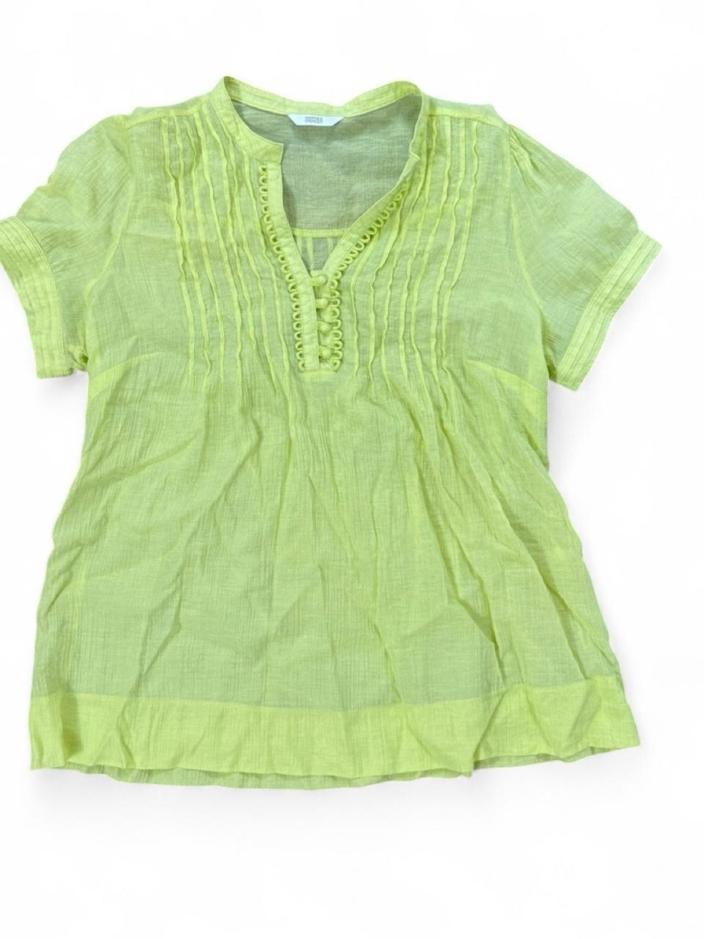 Marks & Spencer Lime Green Short Sleeve Pintuck Blouse